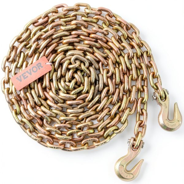 VEVOR 7100 LBS Transport Binder Chain, 3/8"x20' G80 Tow Chain with Grab Hooks, Galvanized Manganese Steel, DOT Certified, 2 Pack for Dock Factory Construction Site-11