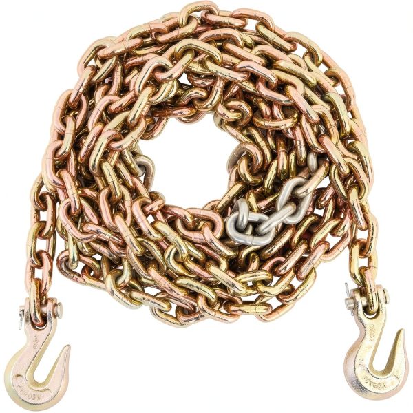 VEVOR 7100 LBS Transport Binder Chain, 3/8"x20' G80 Tow Chain with Grab Hooks, Galvanized Manganese Steel, DOT Certified, 2 Pack for Dock Factory Construction Site-8